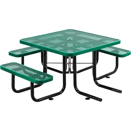 Global Industrial Square Wheelchair Accessible Picnic Table, Green, Expanded Metal, 46 in L, 29-1/2 in H Overall 695291GN